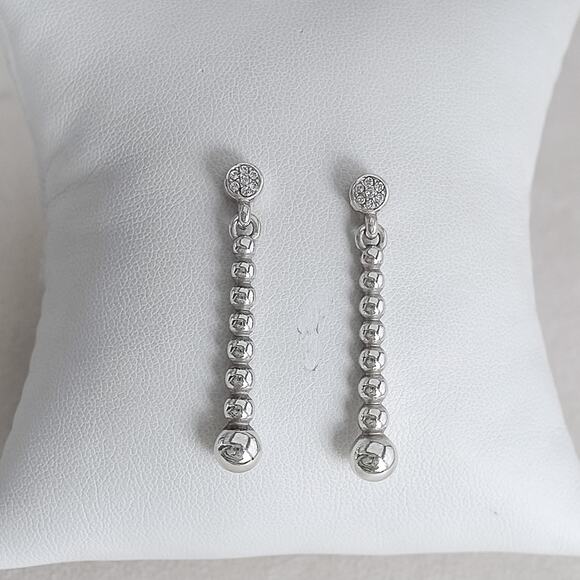 Brighton Meridian Dangle Post Back Earrings Rare Retired Silver Plated Pave - Picture 2 of 5